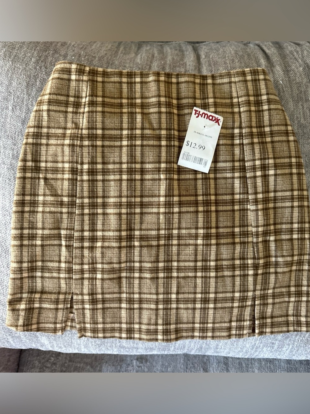 Plaid Mini Skirt in Beige and Brown by Love On A Hanger